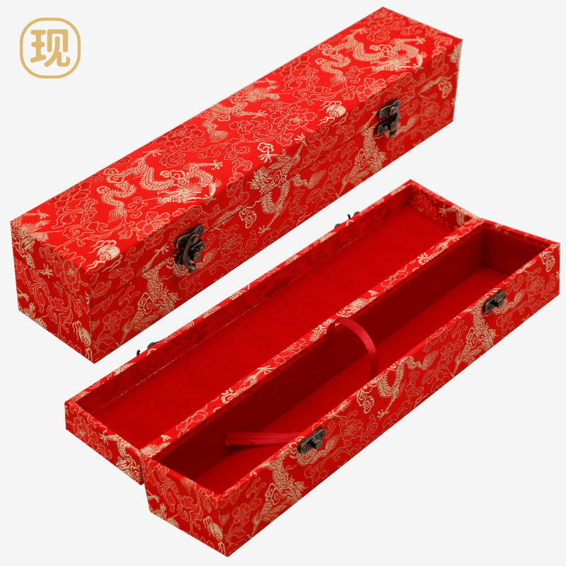 红色龙纹布绸缎锦盒对联盒装裱收纳收藏防尘书法国画字画卷轴盒