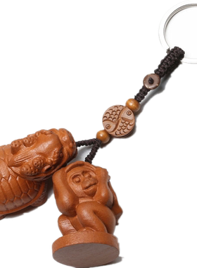 属蛇麒麟龙龟钥匙扣挂件桃木雕刻