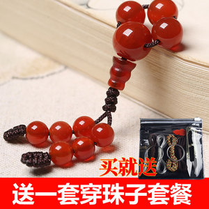天然红玛瑙三通佛头一体小金刚星月菩提配饰套餐手链手串饰品配件