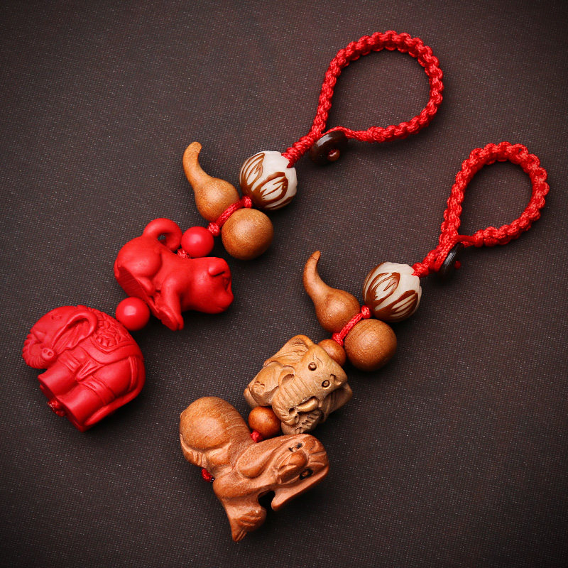 速发桃木犬象护运扣生肖属兔人2024年含朱砂手机链吊坠挂件