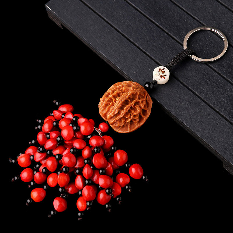 文玩核桃汽车钥匙扣吊坠红心菩提吊穗子流苏挂件创意礼品男女