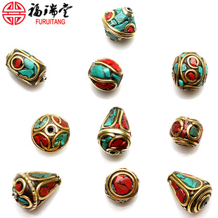 藏饰景泰蓝手工铜珠隔珠桶珠散珠子配饰彩珠仿绿松石配珠饰品配件