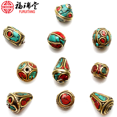 藏饰手工仿绿松石配件铜珠