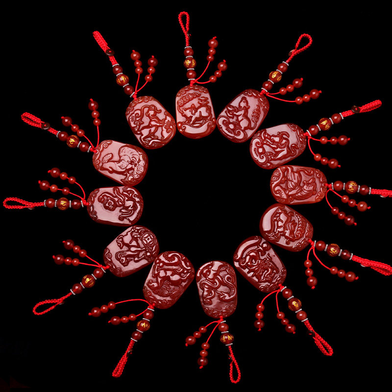 2026马年红玛瑙生肖本命年马属牛鼠虎兔龙蛇羊猴鸡狗猪吊坠钥匙扣