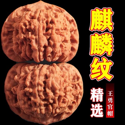 文玩核桃麒麟纹特大官帽王勇狮子头原色精配对盘锻炼手把件50mm男