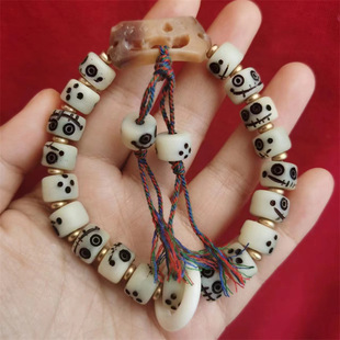 藏民老驼骨雕刻白阿呆手串12mm跑环搭配三通二饼背云葫芦吊坠男士