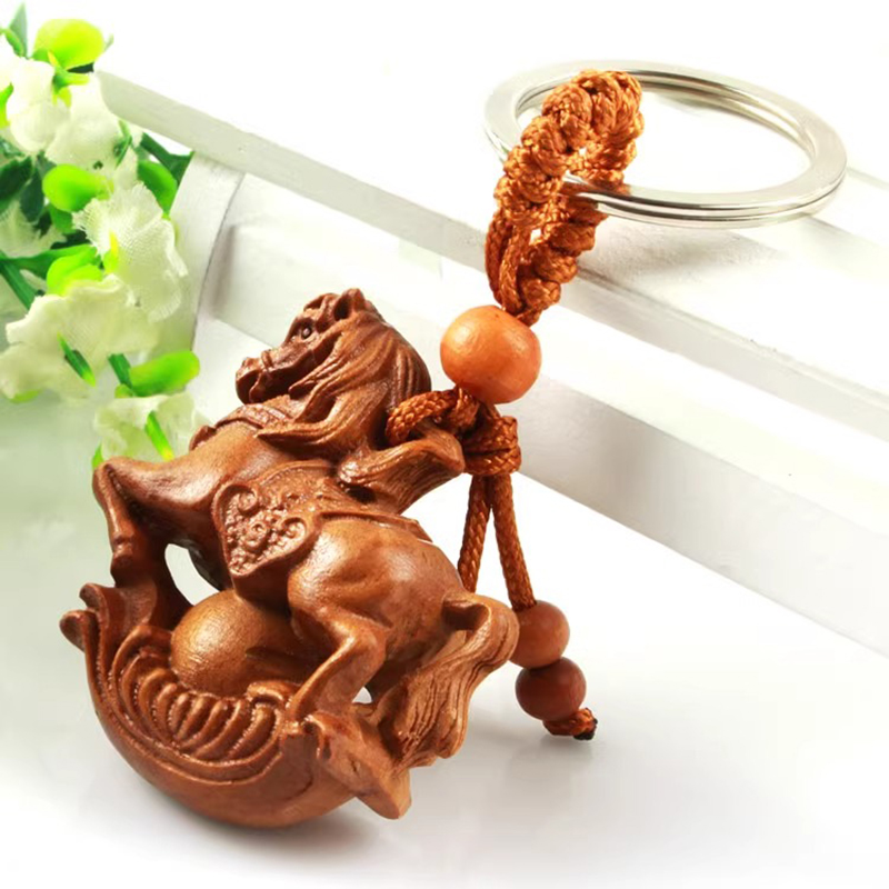 吊坠羊人吉祥物八部骏增桃木