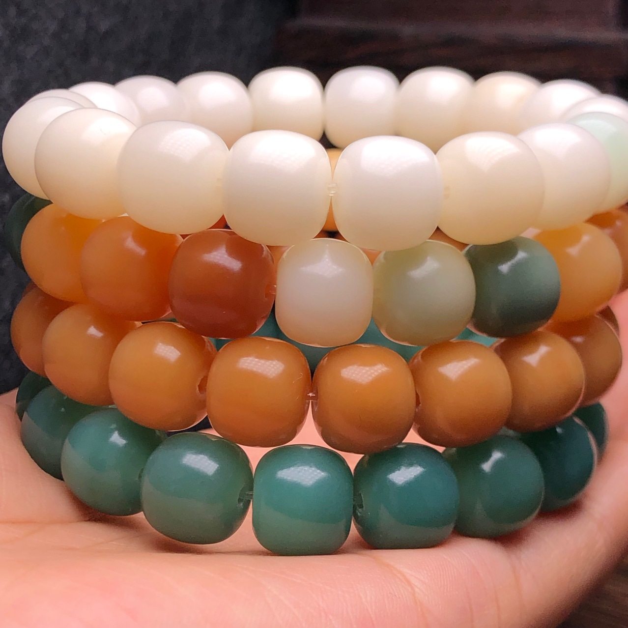 天然白玉菩提根老型桶珠手串高抛光阴皮菩提子文玩佛珠男女士手链