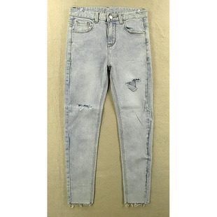 19-98651/Q207*牛仔裤九分裤女25码破洞弹力紧身修身小脚裤KHCO