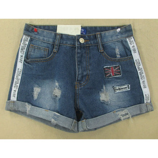 牛仔短裤 热裤 女24码 包邮 H101 侧条纹贴布破洞KHCO特价 9651