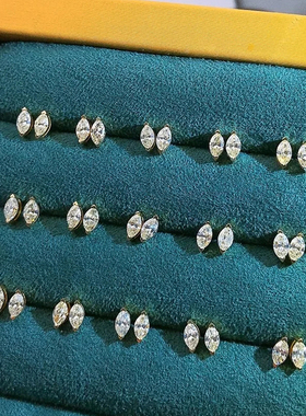 CVD人工造培育钻石马眼形耳钉HPHT合成钻石耳钉20/30/50分男女款