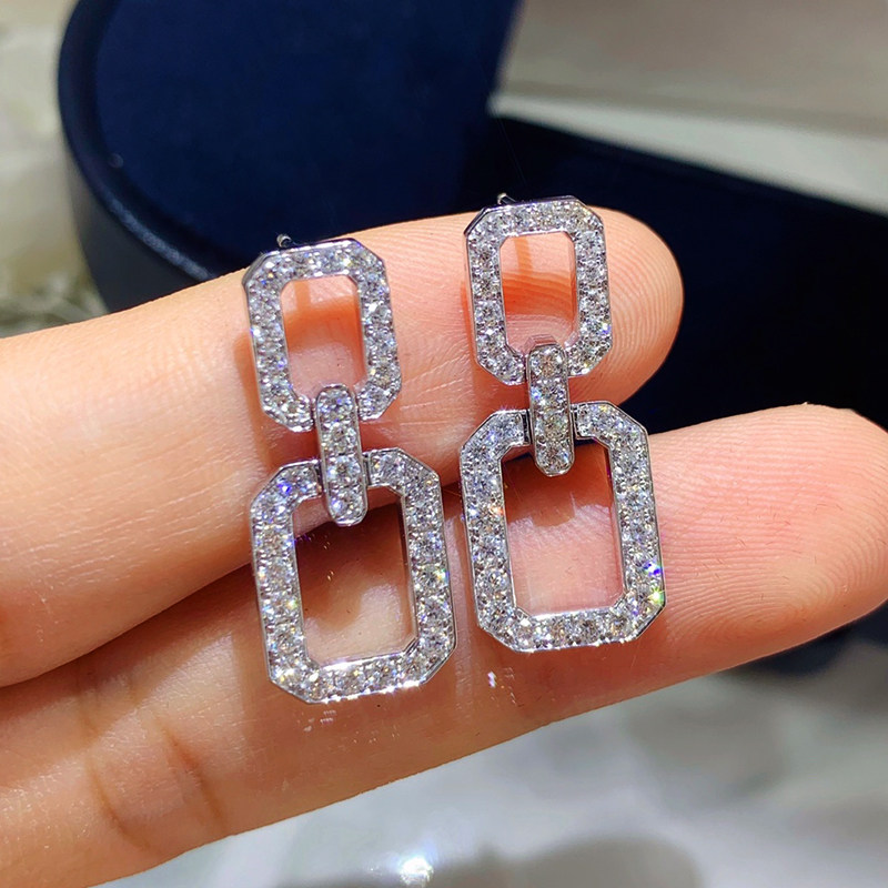 大牌同款培育钻石耳坠1克拉人工合成钻石耳钉18k金pt950铂金耳饰