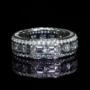 河南人造培育钻石祖母绿形横拼豪镶排戒人工合成钻石满圈戒指男女