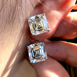 人工培育钻石阿斯切形耳钉1-10克拉人造合成大钻石耳环18k金定制