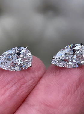 CVD人工造培育钻石水滴耳钉HPHT合成钻石20/30/50分18k金梨形耳钉