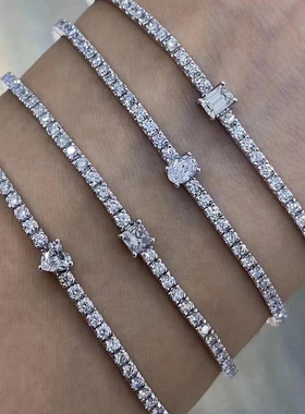 hpht培育钻石满钻手链人工造合成祖母绿水滴马眼蛋形满排钻石手链