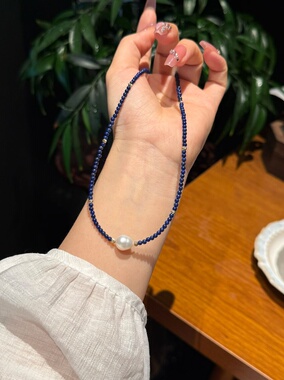 青金石珍珠东方蓝天然青金石搭配淡水珍珠项链女款轻奢小众配饰