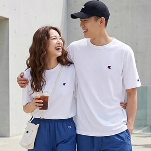 半袖 正品 女男刺绣冠军小c纯棉夏薄款 T恤情侣日版 CHAMPION纯色短袖