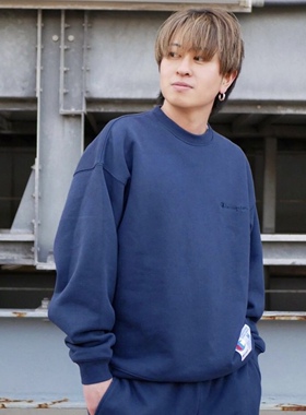 潮牌冠军宽松版型纯色卫衣男女圆领毛圈上衣小草写字母刺绣C3Z001