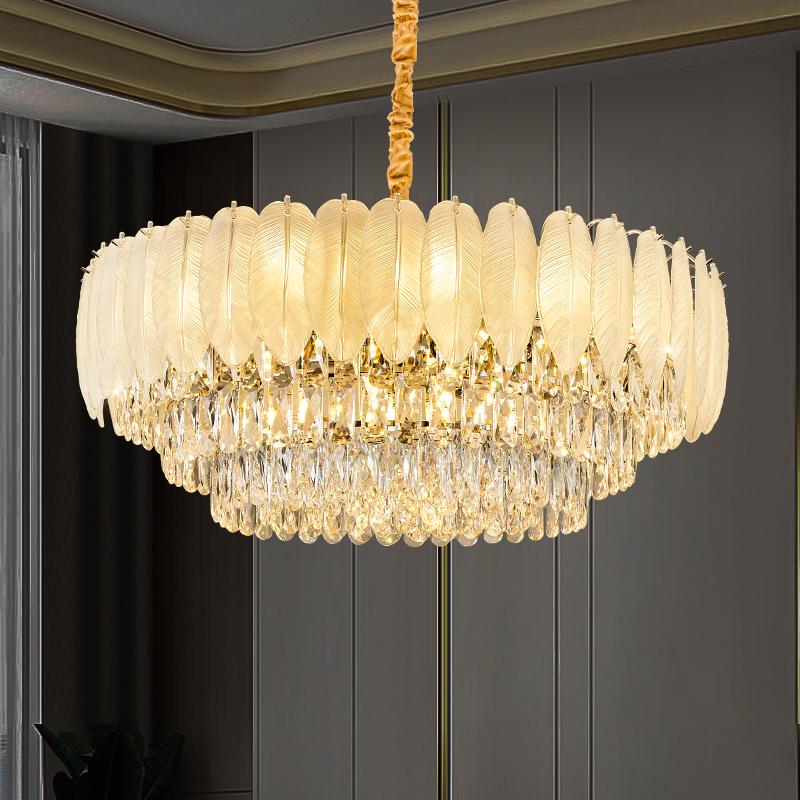轻奢水晶吊灯客厅灯别墅高档大气简约现代羽毛吊灯欧式餐厅灯具