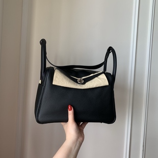 99新愛馬仕Hermes lindy30黑色銀扣單肩斜挎手提包