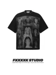 Fxk Original European and American Hip-Hop High Street Dark Style Yabi-Style Rivet Niche Design Loose Couple Short-Sleeve T-Shirt