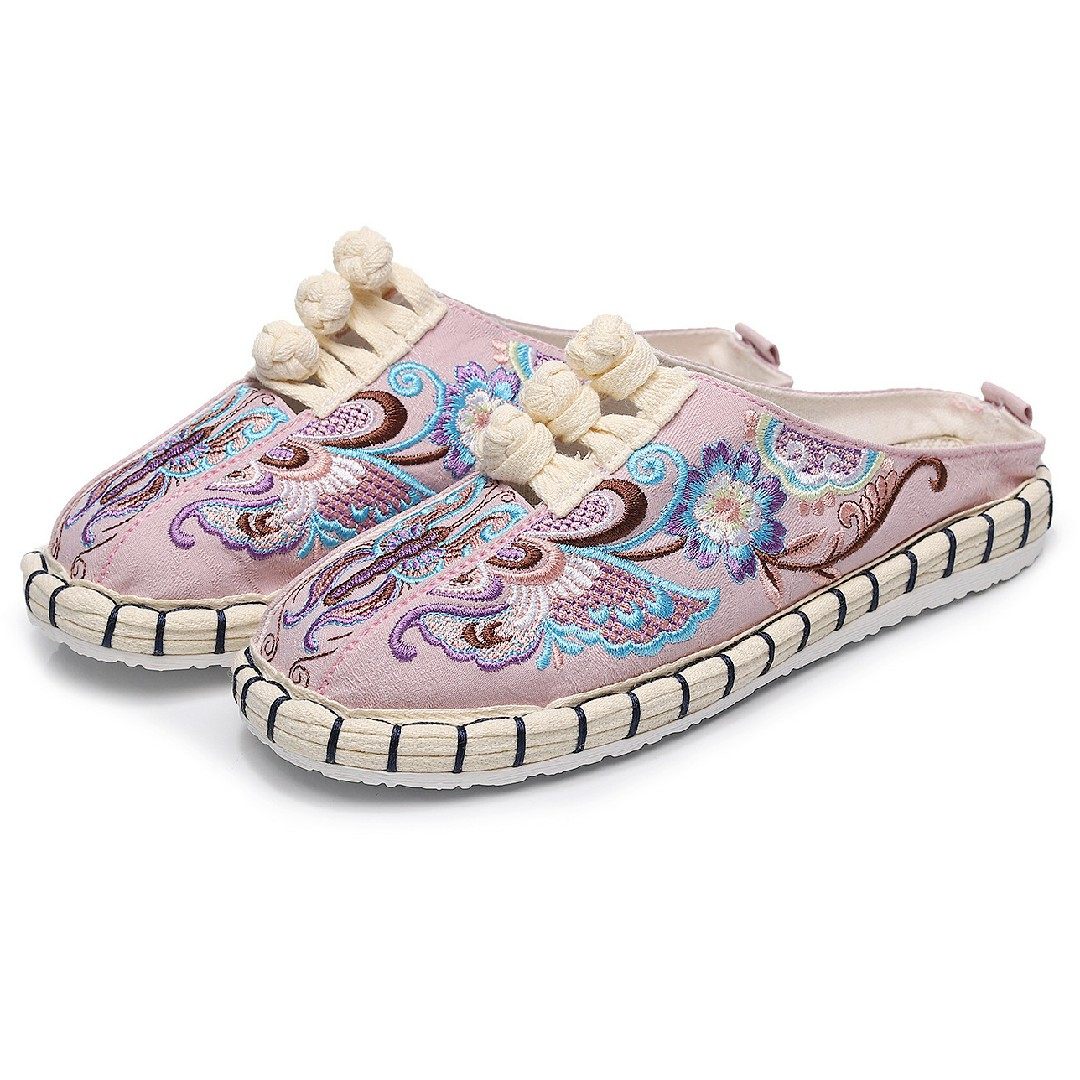 云南大理丽江西双版纳民族风手工绣花鞋布鞋傣族风拖鞋外穿女单鞋