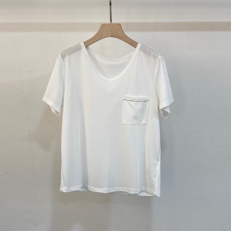 初溯家2026夏季新款欧货女装面膜桑蚕丝棉短袖t恤百搭休闲V领上衣