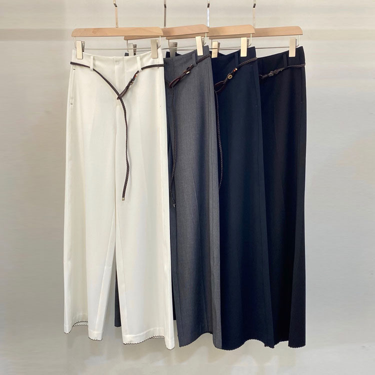 初溯家2026早春新款欧货女装编织腰带直筒休闲裤女阔腿纯色长裤,女装/女士精品,西装裤/正装裤,淘宝优惠券,粉丝福利购,淘宝优惠卷
