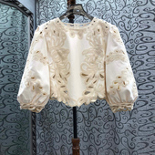 新品 高腰半身裙套装 欧货女装 上衣 圆领镂空刺绣短款 初溯2025夏季