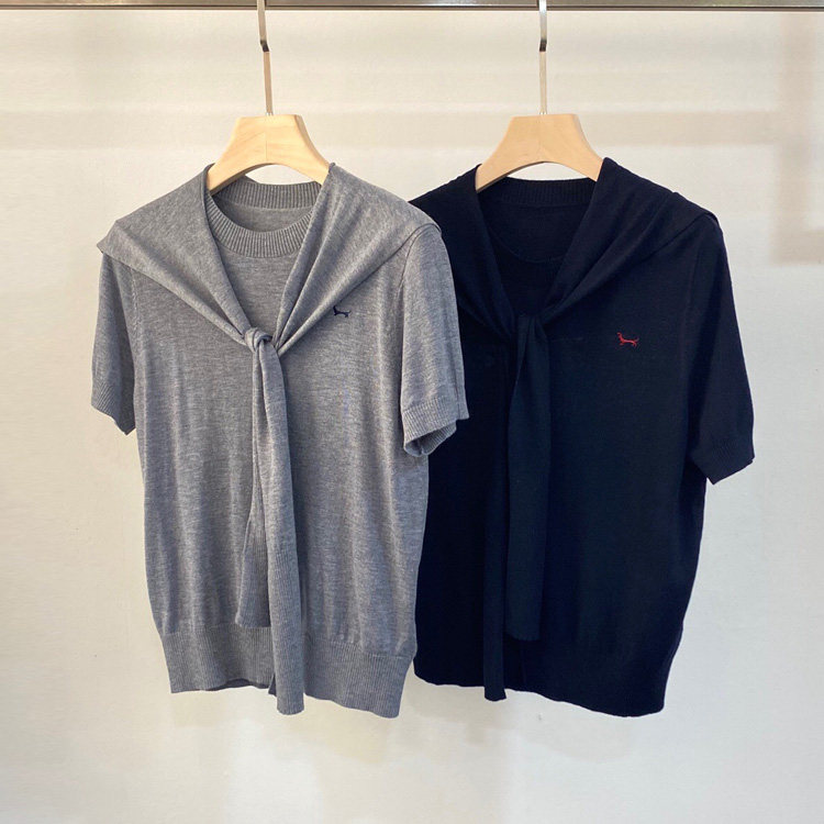 初溯家2026春夏新款欧货小众设计披肩针织衫女短袖假两件减龄上衣