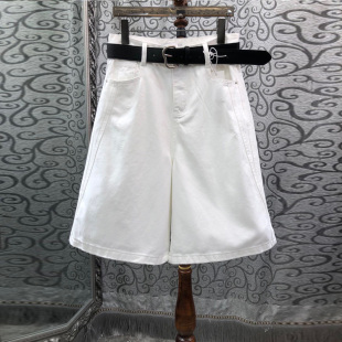 女显瘦百搭休闲中裤 欧货腰带白色牛仔直筒五分裤 新款 初溯2026夏季