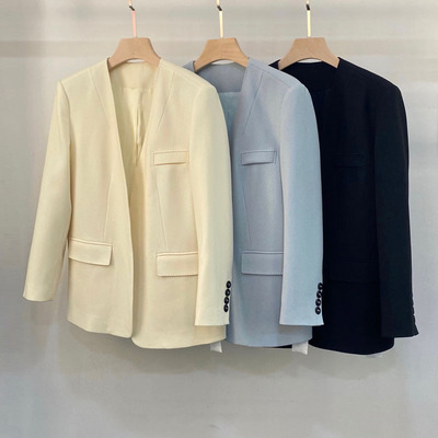 初溯2026早春新款欧货女装高级感醋酸羊毛明线边西装外套挺阔有型