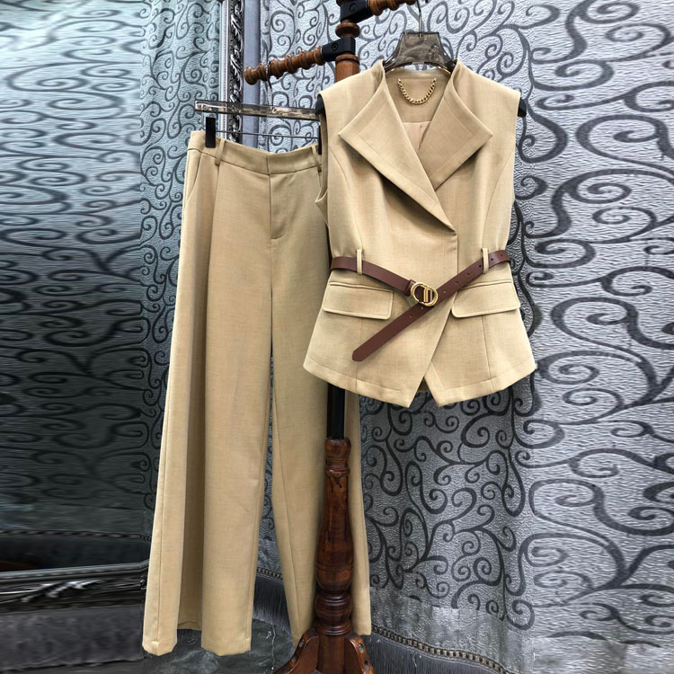 初溯2025早秋新品欧货女装时尚无袖背心马甲阔腿长裤套装显瘦气质