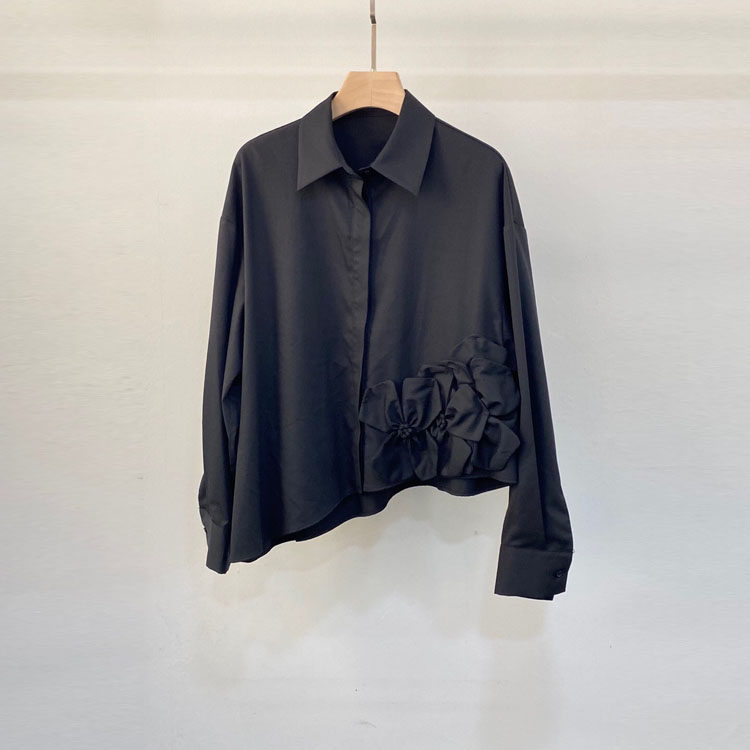 初溯2026春季新款欧货立体花朵宽松莫代尔棉衬衫女长袖不规则上衣