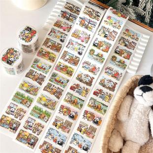 COMO士多原创哈哈恐龙兔手帐插画场景胶带装饰点缀和纸胶带