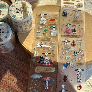 道格分装整卷闪砂胶带台湾和纸特油胶带夏日系列斑点狗星星金鱼