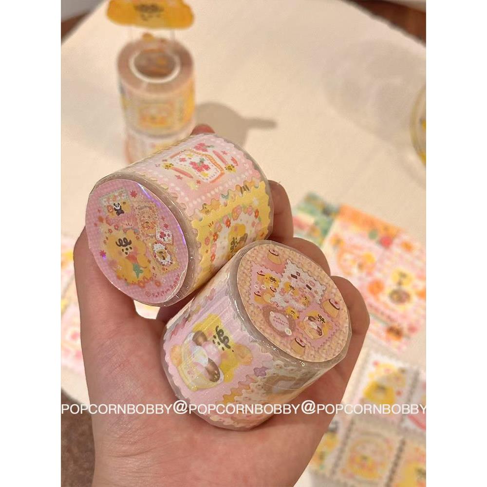 Popcornbobby炸糊狗原创设计邮票贴纸卷切膜原创手帐闪砂约5m