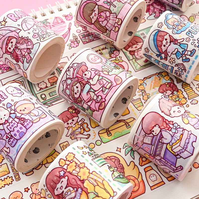 aki酱特油和纸胶带可爱卡通人物少女心ins风手帐diy装饰打底拼贴