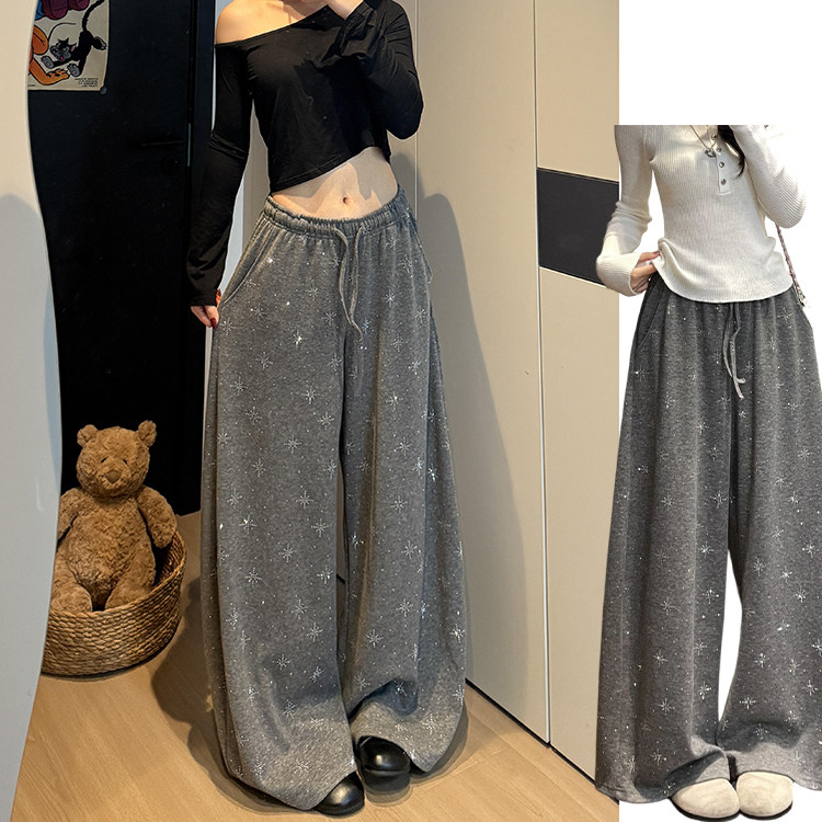韩系设计感闪闪星钻卫裤女早秋2026新款小个子柔软舒适亲肤糯米裤图片