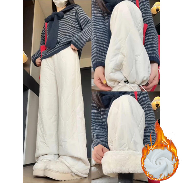 米白色慵懒舒适加绒棉裤女秋冬2025新款防风防寒休闲直筒两穿卫裤,女装/女士精品,休闲裤,淘宝优惠券,粉丝福利购,淘宝优惠卷