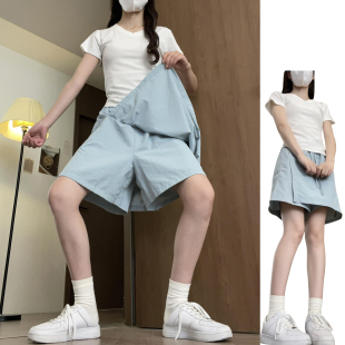 美式松弛感户外休闲拼接短裤女夏季2026新款宽松高腰开叉工装裙裤