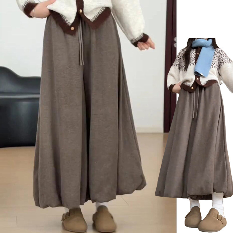 韩系松弛感咖色花苞裙裤女秋冬2026新款宽松遮肉显瘦针织糯米裙裤,女装/女士精品,裙裤,淘宝优惠券,粉丝福利购,淘宝优惠卷