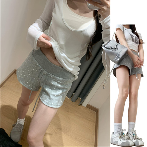浅灰色慵懒波点短裤女夏季2026新款松弛感高腰时尚百搭显瘦运动裤