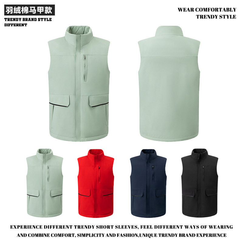 秋冬新款立领羽绒棉冲锋马甲男户外纯色加厚防风多口袋工装马夹女