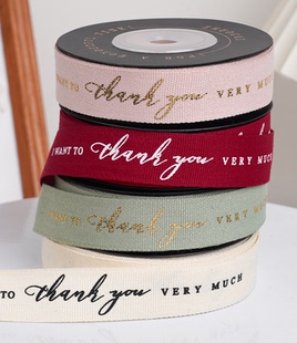 感谢1.6厘米thank you礼物装饰花束手工丝带加厚发饰彩带缎带9米
