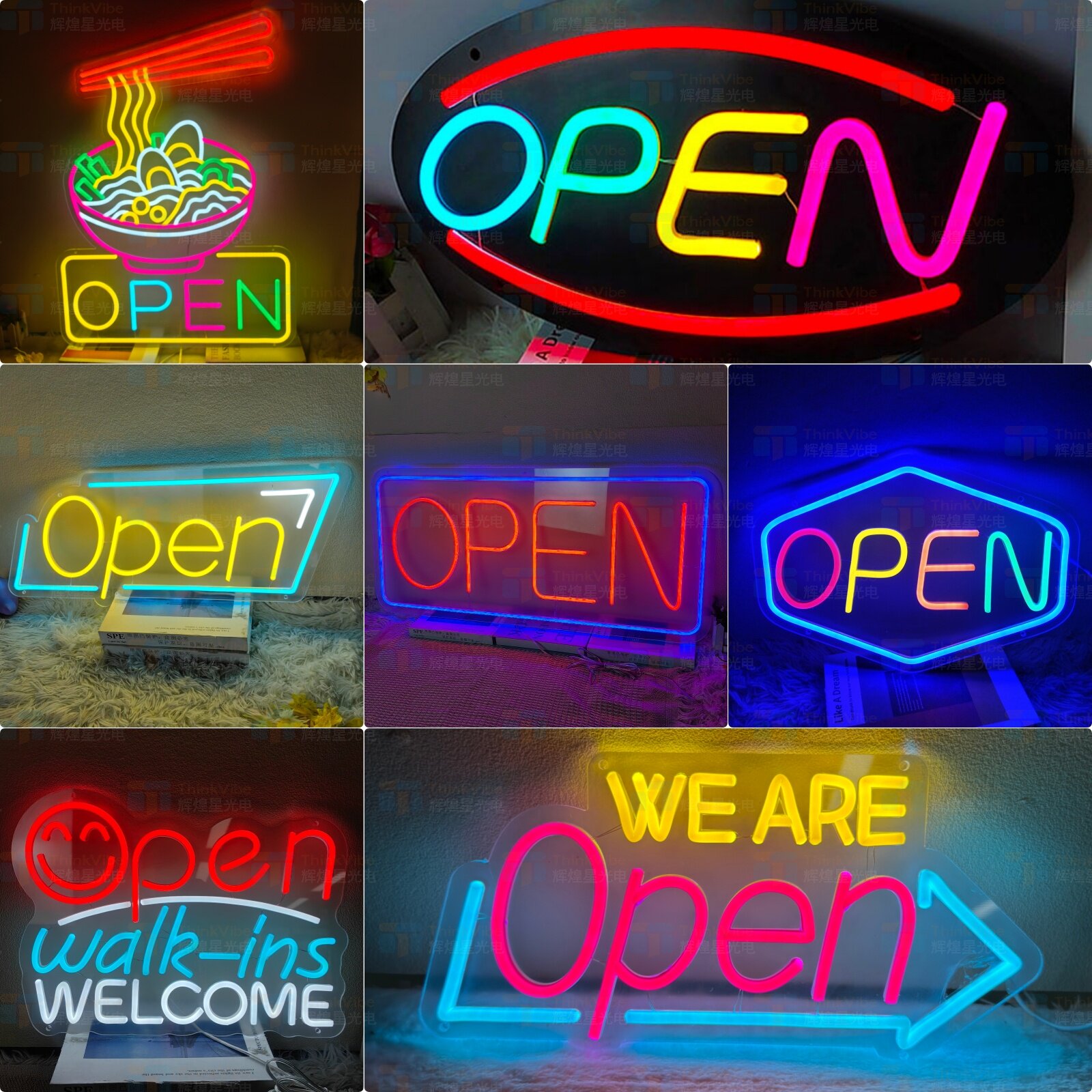 open霓虹灯营业中开业欢迎光临玻璃门挂牌LED发光字招牌广告定制