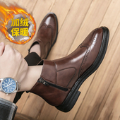 秋冬尖头高帮皮鞋 男休闲马丁靴短靴百搭英伦布洛克内增高切尔西靴