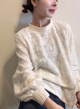 2025年新款韩系时尚法式木耳边高级感缇花超好看针织小衫上衣女装