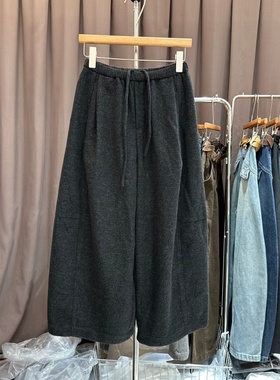 TIDINGZ题町56221-1正版冬新款韩版抽绳松紧腰羊毛休闲阔腿裤女潮